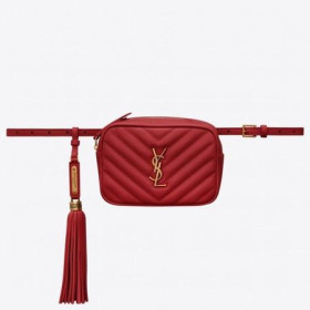 Saint Laurent Lou Bälte Väska Röd Matelasse Läder Saint Laurent Väskor