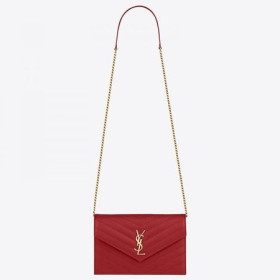 Saint Laurent WOC Kuvert Kedja Plånbok Rött Läder Saint Laurent Väskor