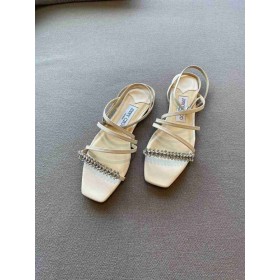 Jimmy Choo Meira Vitt Läder Sandaler Kristall Utsmyckning