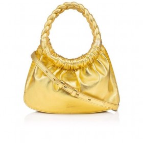 Christian Louboutin Loubibraid Top Handtag Bag Skimrande Nappa Läder Guld