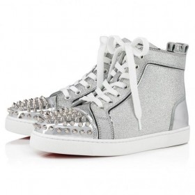 Christian Louboutin Lou Spikar Kvinna High-Top Sneakers Silver Christian Louboutin Skor