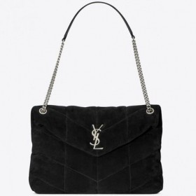 Saint Laurent Loulou Puffer Medium Bag Black Suede Saint Laurent Väskor