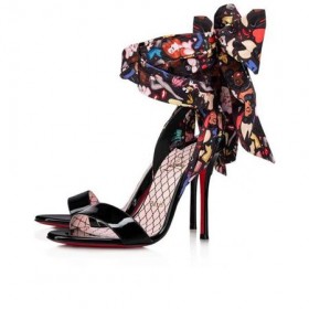 Christian Louboutin Skor Fetisch Du Desert 100 mm Vers Black-multi/lin Poupee Patent