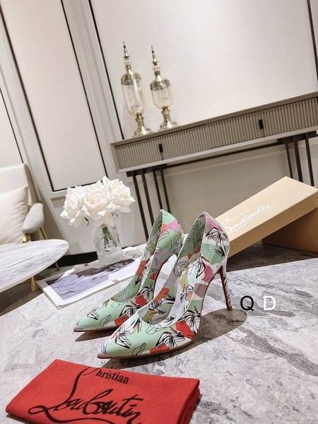 Christian Louboutin Kate Pompalar 100mm Grafik Baskılı Rugan Yeşil