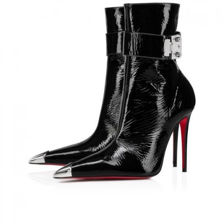 Christian Louboutin Beni Kilitle Ganimet 100 Mm Alçak Bot Vog Rugan Siyah