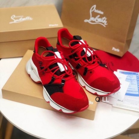 Christian Louboutin Kırmızı Runner Düz Spor Ayakkabı Neopren Kırmızı