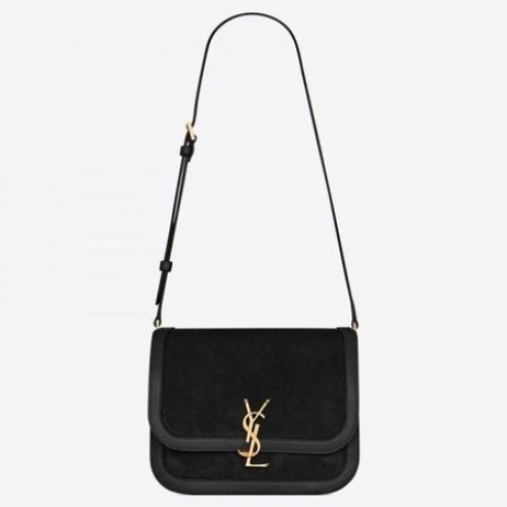 Saint Laurent Solferino Orta Yumuşak Çanta Siyah Süet Saint Laurent Çantalar