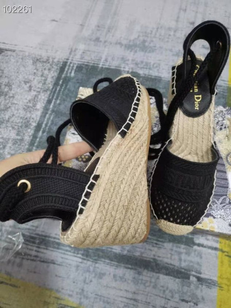 Dior Granville İşlemeli Pamuklu 2,6 " Kama Sandalet Siyah
