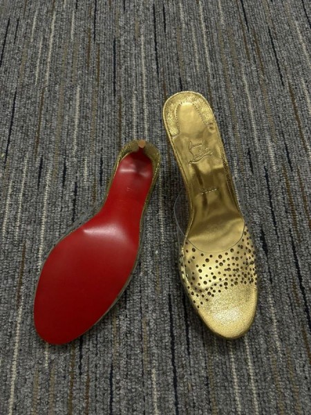 Christian Louboutin Degramule Strass Katır 85mm Metalik Altın