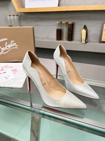 Christian Louboutin Ateşli Piliç Pompaları 100mm Pullu Kumaş Gümüş