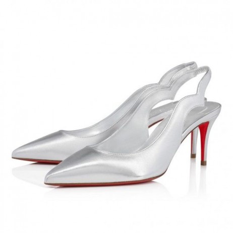 Christian Louboutin Ateşli Piliç Sling 70mm Sling Geri Pompaları Yanardöner Nappa Deri Gümüş