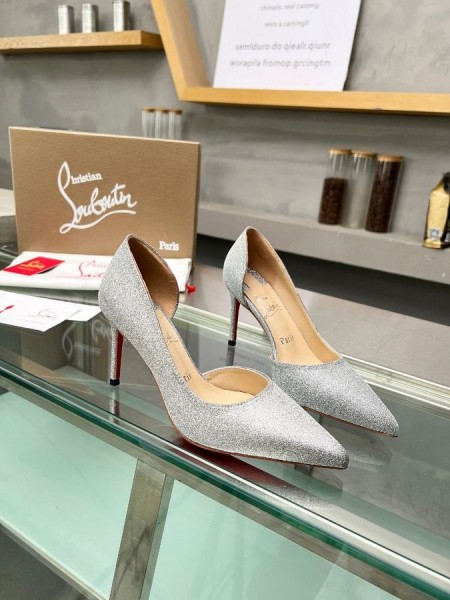 Christian Louboutin Irıza 85mm Pompalar Işıltılı Dana Derisi Gümüş