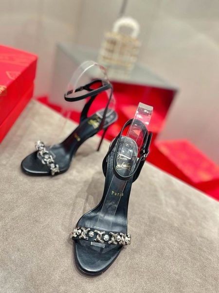 Christian Louboutin Loubigirl Zincir 100mm Sandalet Dana Derisi Siyah CL Ayakkabı