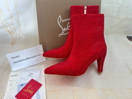 Christian Louboutin Vibella Ganimet 85Mm Düşük Çizmeler Kırmızı Rhinestones