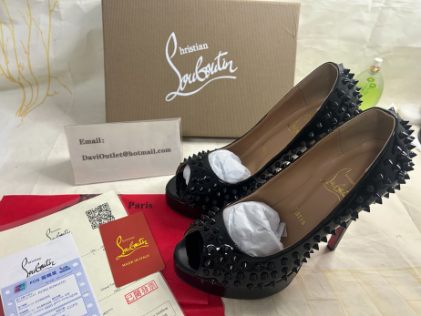 Christian Louboutin Bayan Peep Sivri Platform Pompaları 150mm Rugan Siyah