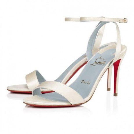 Christian Louboutin Loubigirl 85mm Askılı Sandalet Krep Saten Kapalı Beyaz CL Ayakkabı