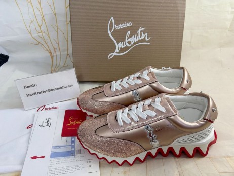 Christian Louboutin Loubishark P Strass Spor Ayakkabı Yanardöner Dana Derisi Süet Ve Strass Pembe CL Ayakkabı