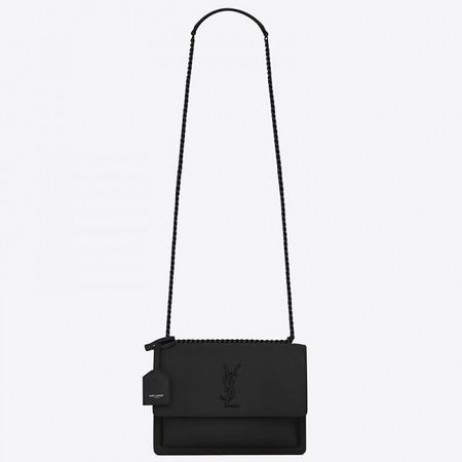 Saint Laurent Gün Batımı Orta Tüm Siyah Deri Çanta Saint Laurent Çantalar