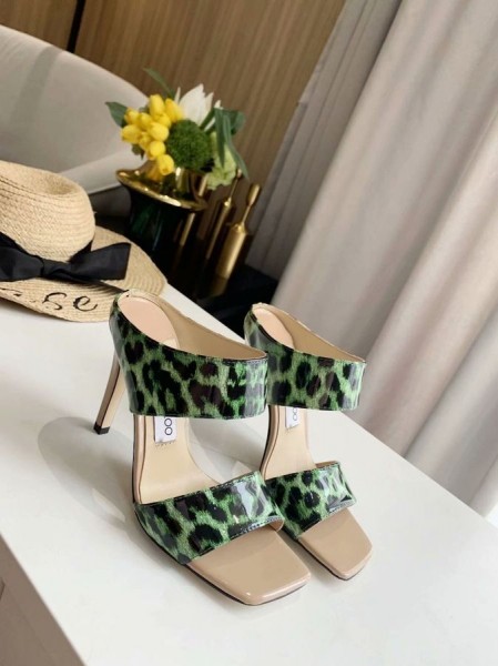 Jimmy Choo 100mm Sandalet Leopar Yeşili