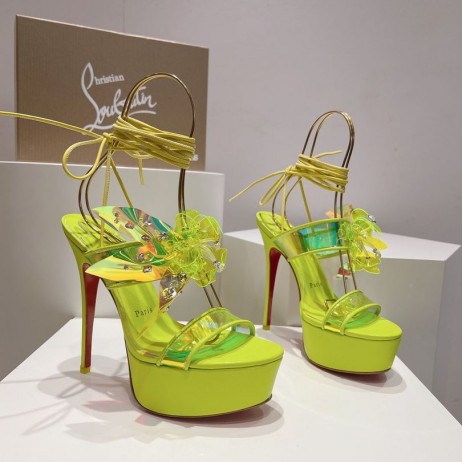 Christian Louboutin Alyah Platform Sandaletler 150mm Yanardöner PVC Neon Sarı