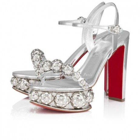 Christian Louboutin Atmospherica 130 Mm Sandalet Specchio Deri Gümüş