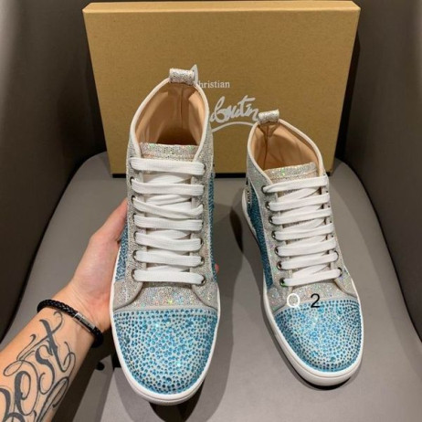 Christian Louboutin Yüksek Top Spor ayakkabı Strass Süslenmiş Glitter Deri Mavi
