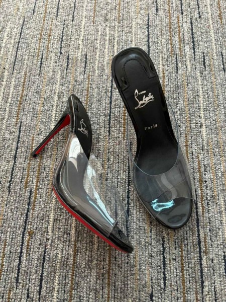 Christian Louboutin Sadece Kemerli Katırlar 100mm Rugan ve PVC Siyah