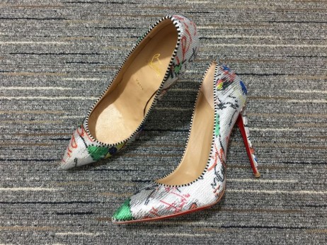 Christian Louboutin Loubitag Dekolte 554 Pompalar 100mm Pullu Çok Renkli