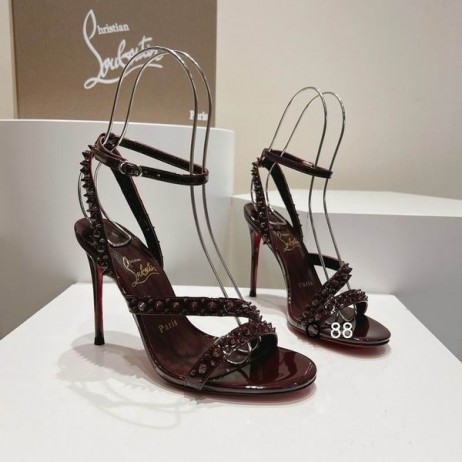 Christian Louboutin Mafaldina Sivri Sandalet 100mm Rugan Çikolata