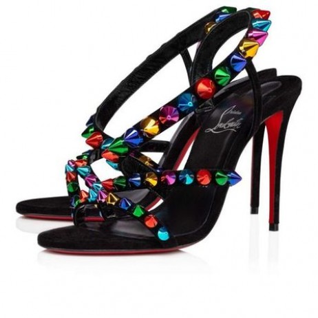 Christian Louboutin Sandalet Spikita Kayış 100 mm Siyah / multi / lin Bk Süet Deri
