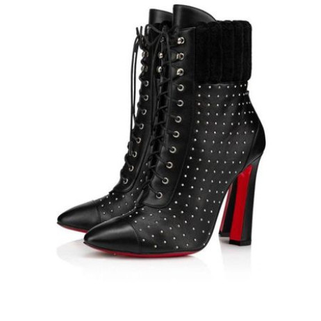 Christian Louboutin Spikita Booty Dakita 100 mm Siyah / Gümüş Dana Ayakkabı