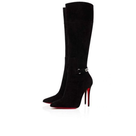 Christian Louboutin Uzun Bot Kilidi Kate Botta 100 mm Siyah Süet Dana Derisi