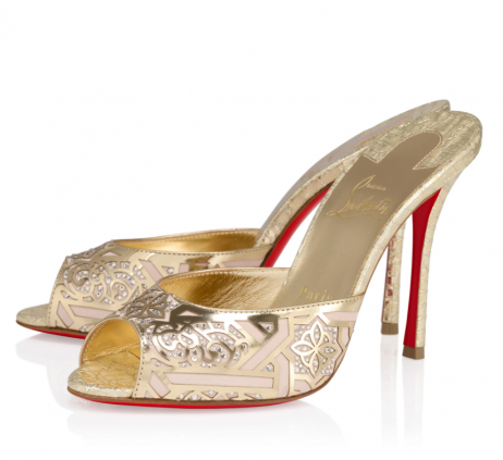 Christian Louboutin Me Dolly Moucharastrass 100mm Mules Glossy Leathers And Strass Gold