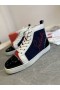 Christian Louboutin Louis Düz Yüksek Top Spor Ayakkabı Rugan Süet Deri Mavi Siyah