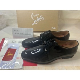 Christian Louboutin Chambeliss Derby Düz Rugan Dana Derisi Siyah CL Ayakkabı