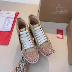Christian Louboutin Lou Sivri Donna Düz Spor Ayakkabı Işıltılı Deri Pembe Altın