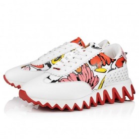 Christian Louboutin Loubishark Kadın Spor Ayakkabı Buzağı Deri Shun Sudo Çiçek Baskı Beyaz