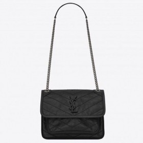 Saint Laurent Bebek Niki Zincir Çanta Siyah Buruşuk Deri Saint Laurent Çanta