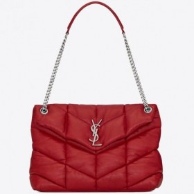 Saint Laurent Loulou Kirpi Orta Boy Çanta Kırmızı Kuzu Derisi Saint Laurent Çantalar