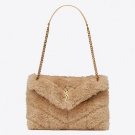 Saint Laurent Loulou Kirpi Küçük Çanta Bej Shearlıng Saint Laurent Çanta