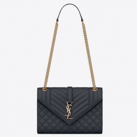 Saint Laurent Orta Zarf Çanta Lacivert Taneli Deri