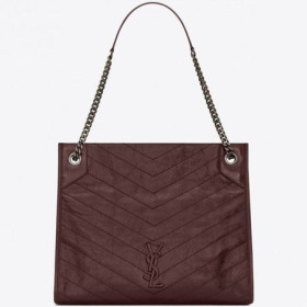 Bordo Deriden Saint Laurent Orta Boy Niki Alışveriş Çantası