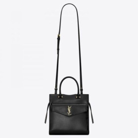 Saint Laurent Uptown Küçük Tote Siyah Pürüzsüz Deri