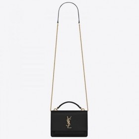 Saint Laurent WOC Gün Batımı Zincir Cüzdan Siyah Dana Derisi