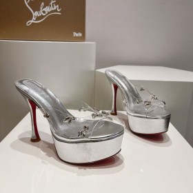 Christian Louboutin Degraqueen Alta Platform Sandaletler130mm Deri PVC Gümüş