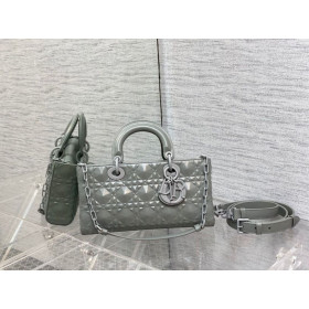 Dior Lady D-Joy Çanta Gri Konserve Dana Derisi Elmas Motifi