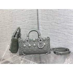 Dior Lady D-Joy Çanta Gri Konserve Dana Derisi Elmas Motifi
