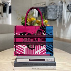 Dior Orta Boy Kitap Çantası Pembe D-Jungle Pop Nakış