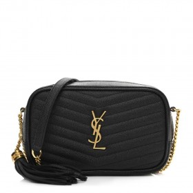 Saint Laurent Lou Mini Ãanta Siyah Taneli Deri Saint Laurent Ãantalar