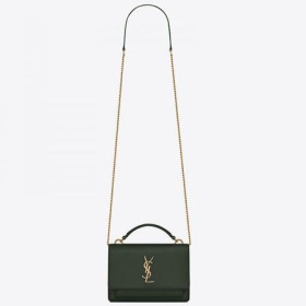 Saint Laurent WOC Gün Batımı Zincir Cüzdan Yeşil Dana Derisi